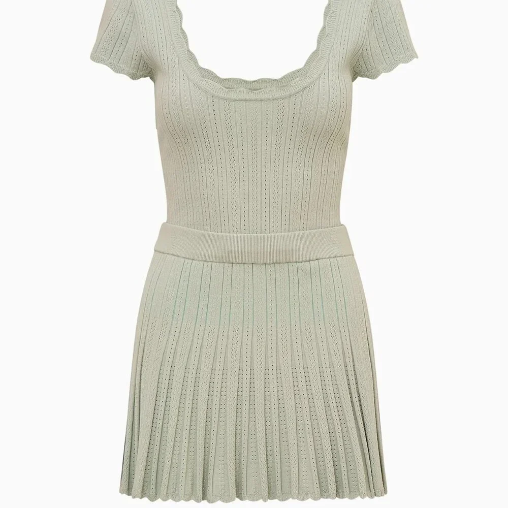 NWT LoveShackFancy Evaluna Stretch Pointelle Mini Dress size S in Eau De Nil - Picture 2 of 8